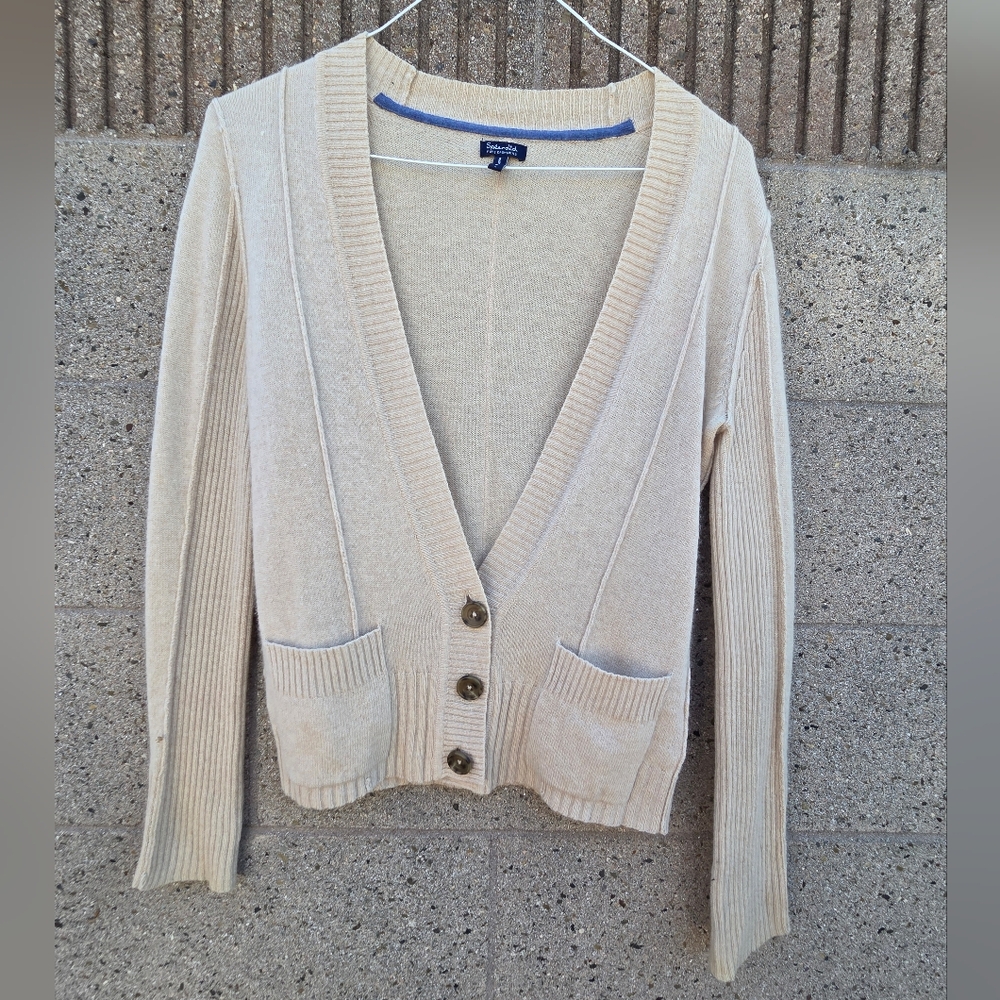 Splendid Cream V-Neck Button Cardigan - Pure Cashmere - Size S
